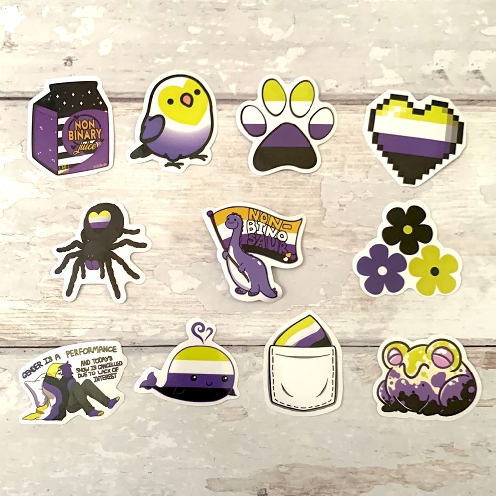 Non-binary Pride NB Stickers Waterproof 11pc Bundle Set LGBTQ+ Flag Sticker Lot